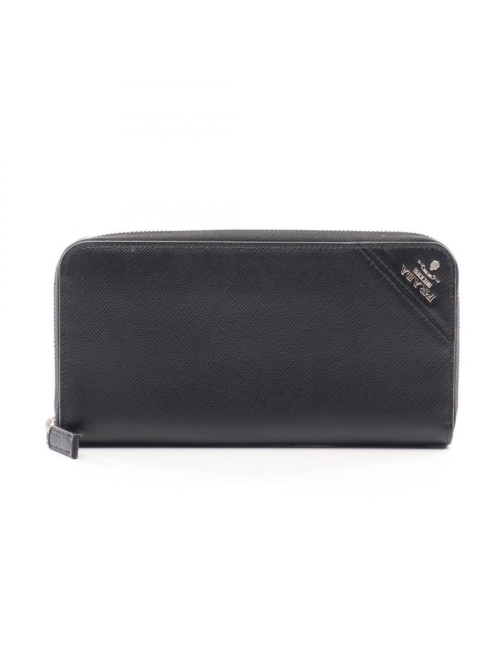 Prada Round Wallet Black Saffiano Leather Metal Logo